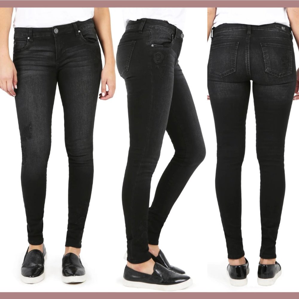 NWT Kut From The Kloth [ 16 ] Mia Embroidered‎ Toothpick Skinny Jeans Grey